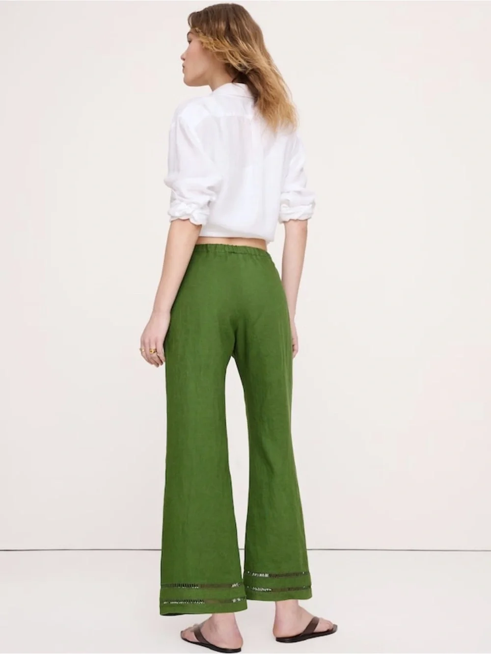 NWT Banana Republic Mid Rise Kick Flare Linen Ankle Cactus Green Pant Sz 8.